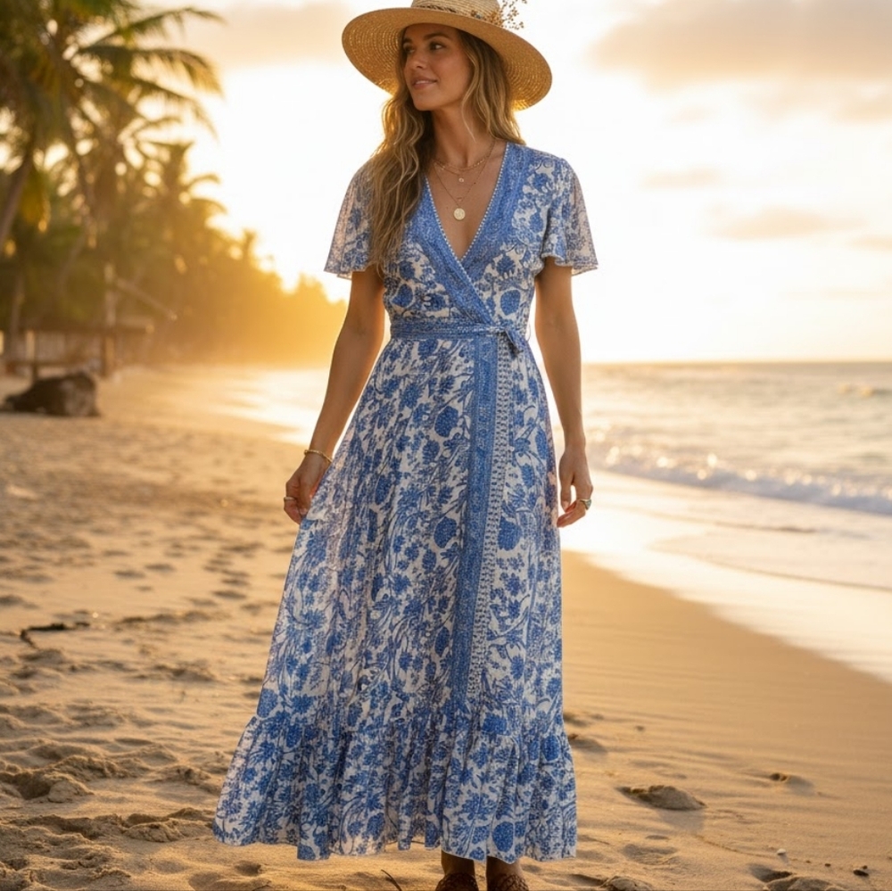 Pahiesa Formentera 100% Silk Wrap Dress S/M